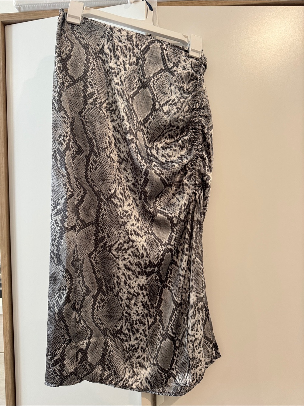 free press Snake-Print Ruched Midi Skirt - Black, Gray